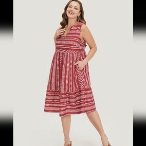 Red Aztec boho stripe midi dress